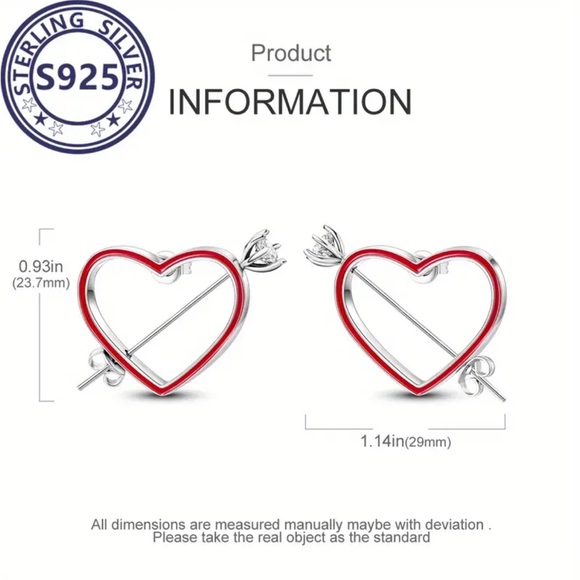 Sterling Silver Red Heart Arrow Stud Earrings - Picture 5 of 5